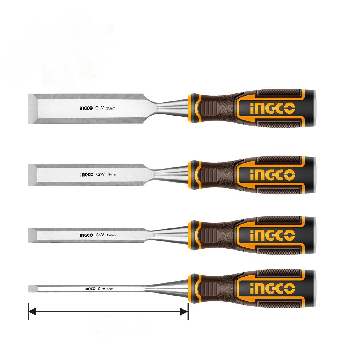 Ingco 4 Pcs wood chisel set length:140mm - Image 1