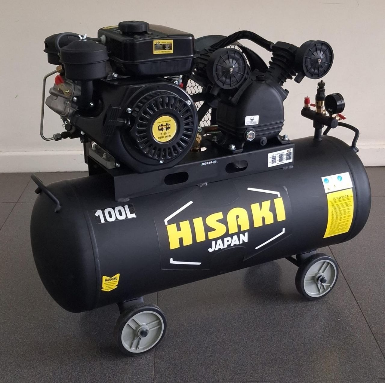90df260d-eab4-4147-8ab3-c4c5cc9d2efb HISAKI JAPAN Compressor 100 Litres with Diesel Engine 8.5hp - Image 1