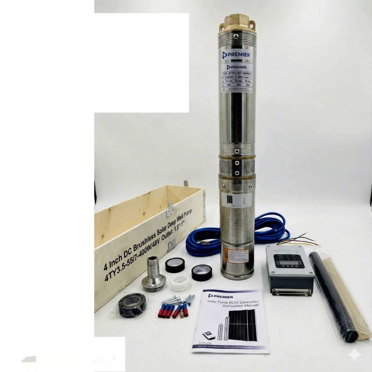 d1fc345d-5d75-4b7f-9dba-2fd6001eabb9 Premier 4-inch brushless solar submersible pump 48V 400W 55M - Image 1