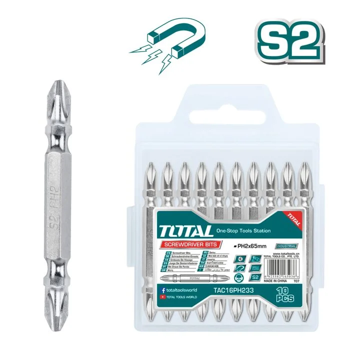 Total TAC16PH233 Screwdriver bits PH2, 65mm,10pcs/set Double end bits - Image 1