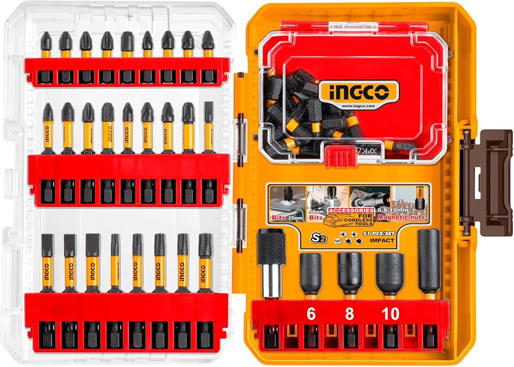 81wg6JTAlqL._AC_UF1000,1000_QL80_ Ingco AKDL25106 51 Pcs impact screwdriver bits set - Image 1
