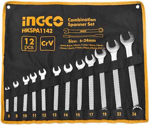 HKSPA1142 Ingco HKSPA1142 12pcs combination spanner set Size:6-24mm - Image 1