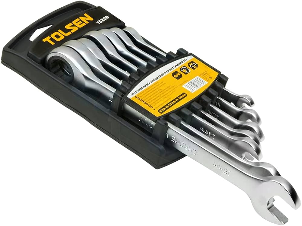 51lmnY9UKmL._AC_UF1000,1000_QL80_ Tolsen 15229 7-Piece Fixed Head Combination Gear Ratchet Spanner Set - Image 1